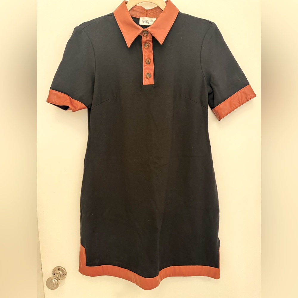 Black and Vegan Leather Trim Polo Dress